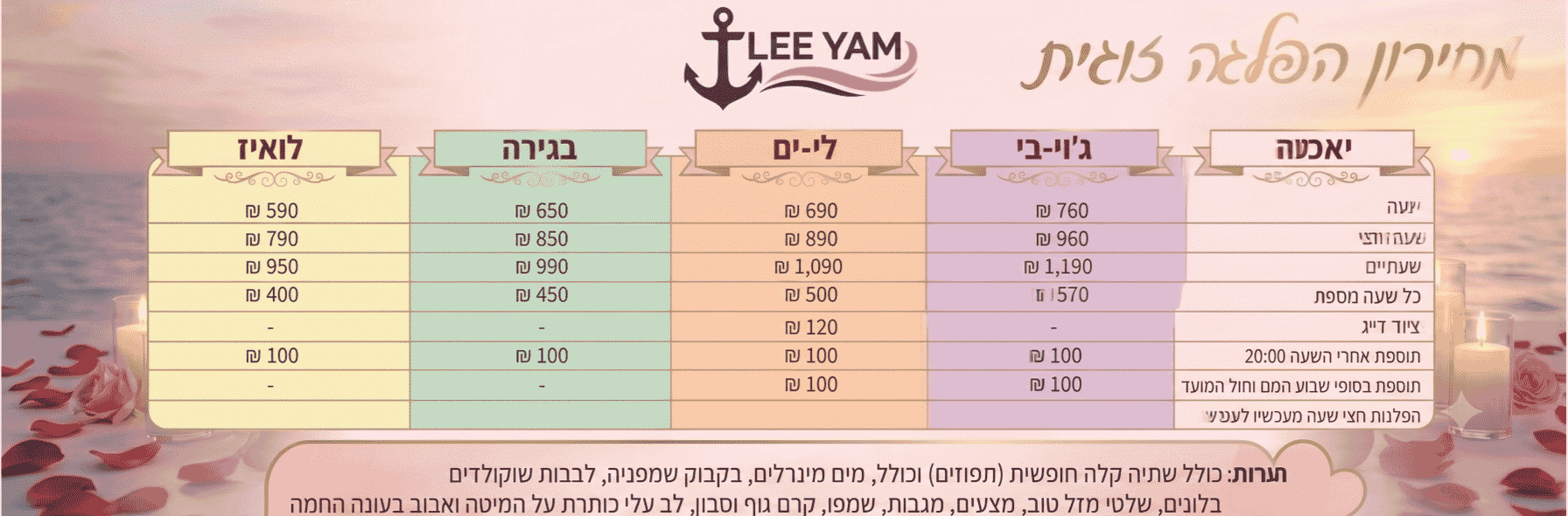 מחירון שייט זוגי קיץ 2026 קטן